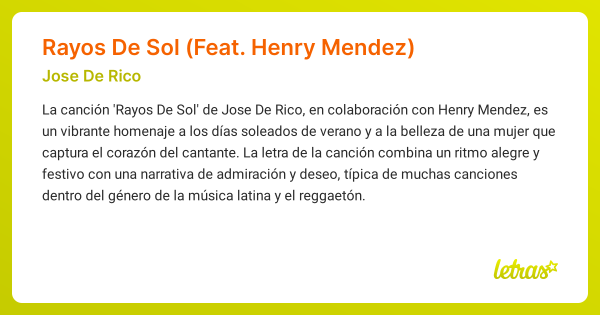 Significado de la canción Rayos De Sol (Feat. Henry Mendez) (Jose De ...