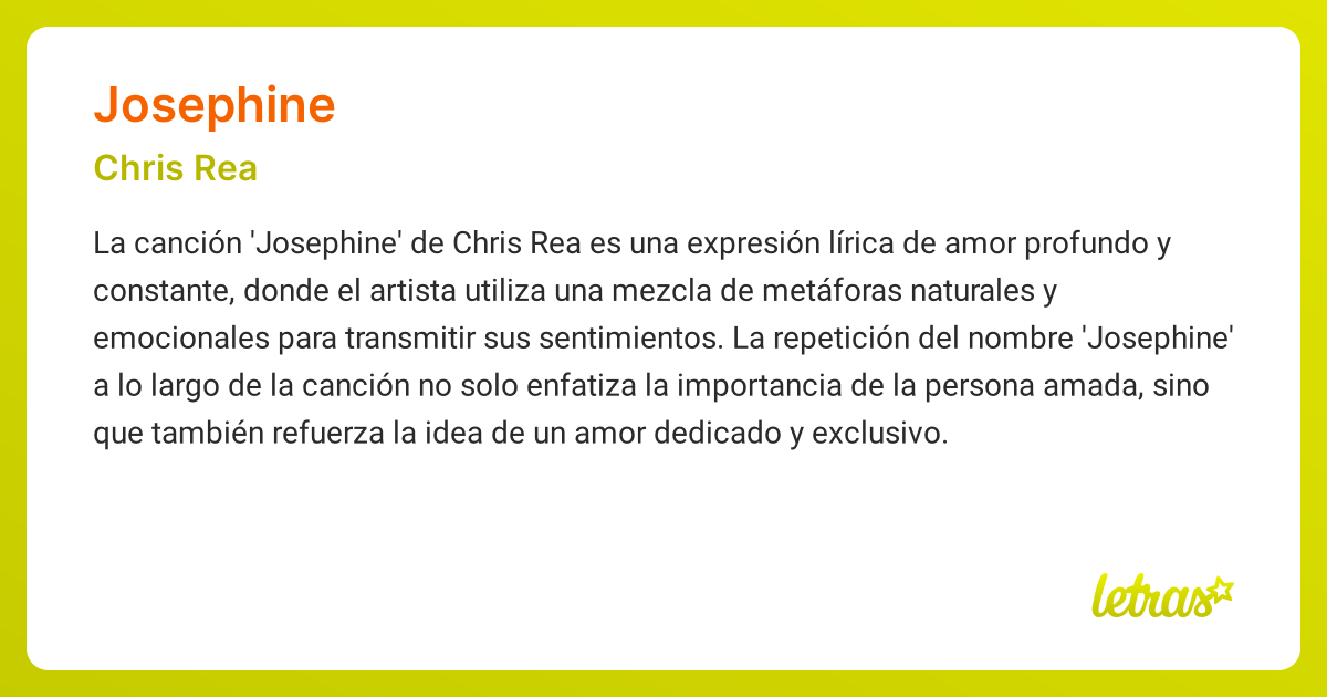 Significado de la canción JOSEPHINE (Chris Rea) - LETRAS.COM