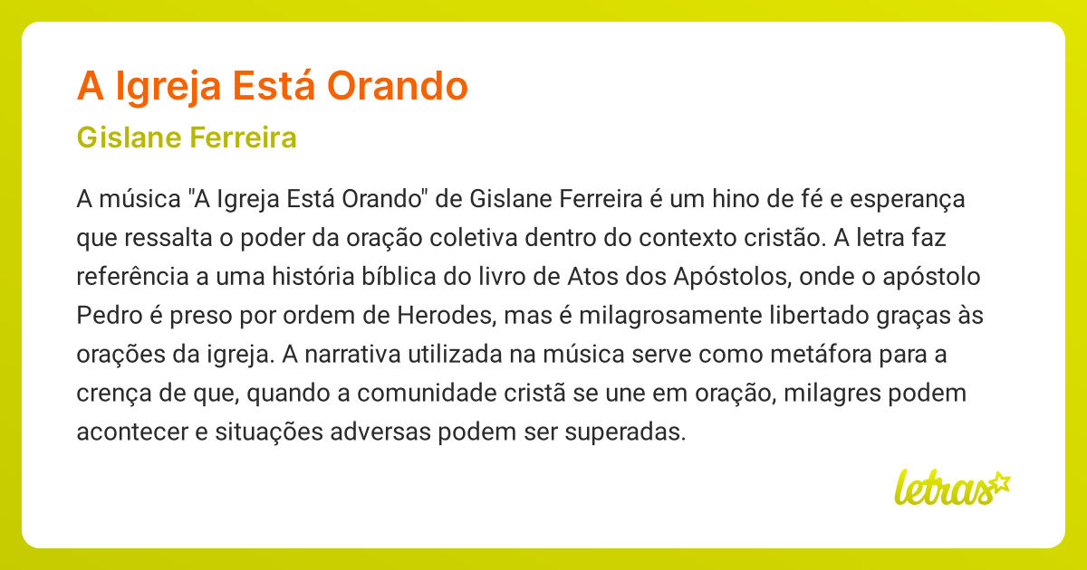 Significado da música A IGREJA ESTÁ ORANDO (Gislane Ferreira) - LETRAS ...