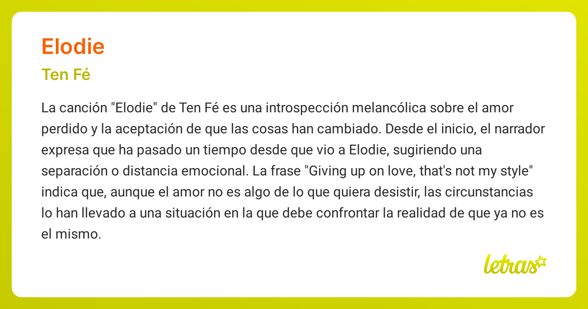 Significado de la canción ELODIE (Ten Fé) - LETRAS.COM