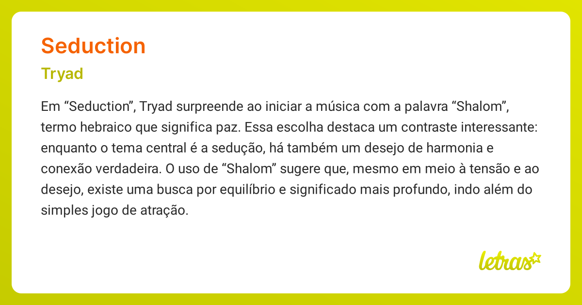 Significado da música SEDUCTION (Tryad) - LETRAS.MUS.BR