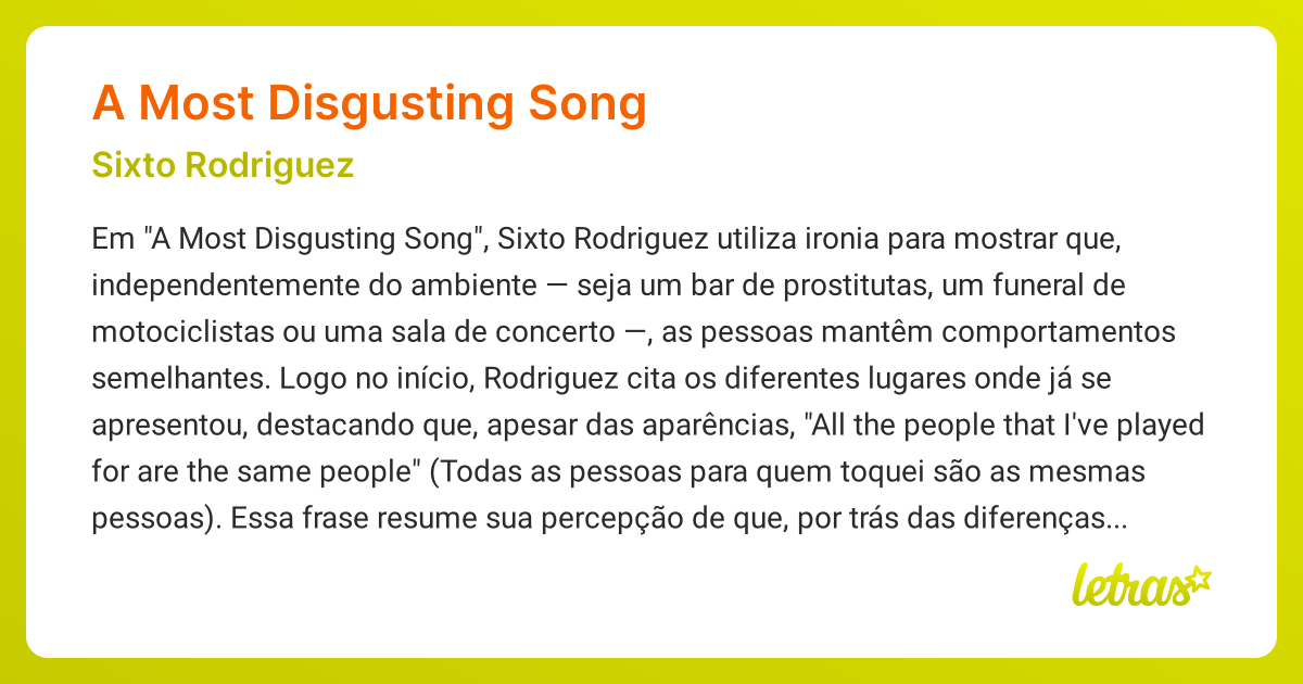 Significado da música A MOST DISGUSTING SONG (Sixto Rodriguez) - LETRAS ...
