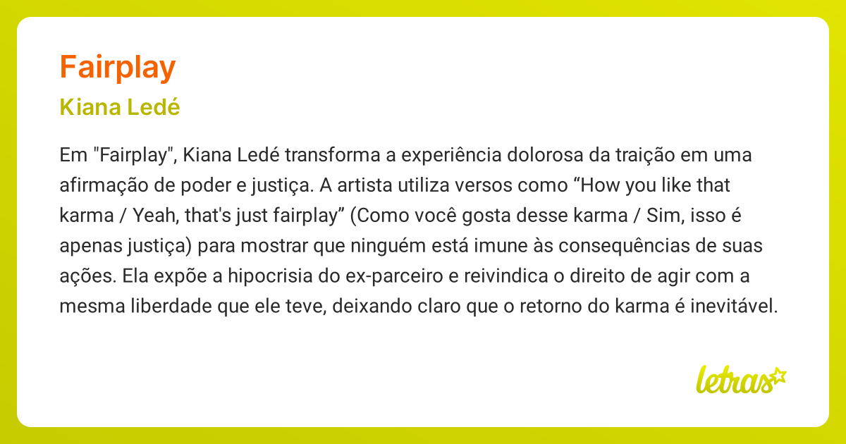 Significado da música FAIRPLAY (Kiana Ledé) LETRAS.MUS.BR