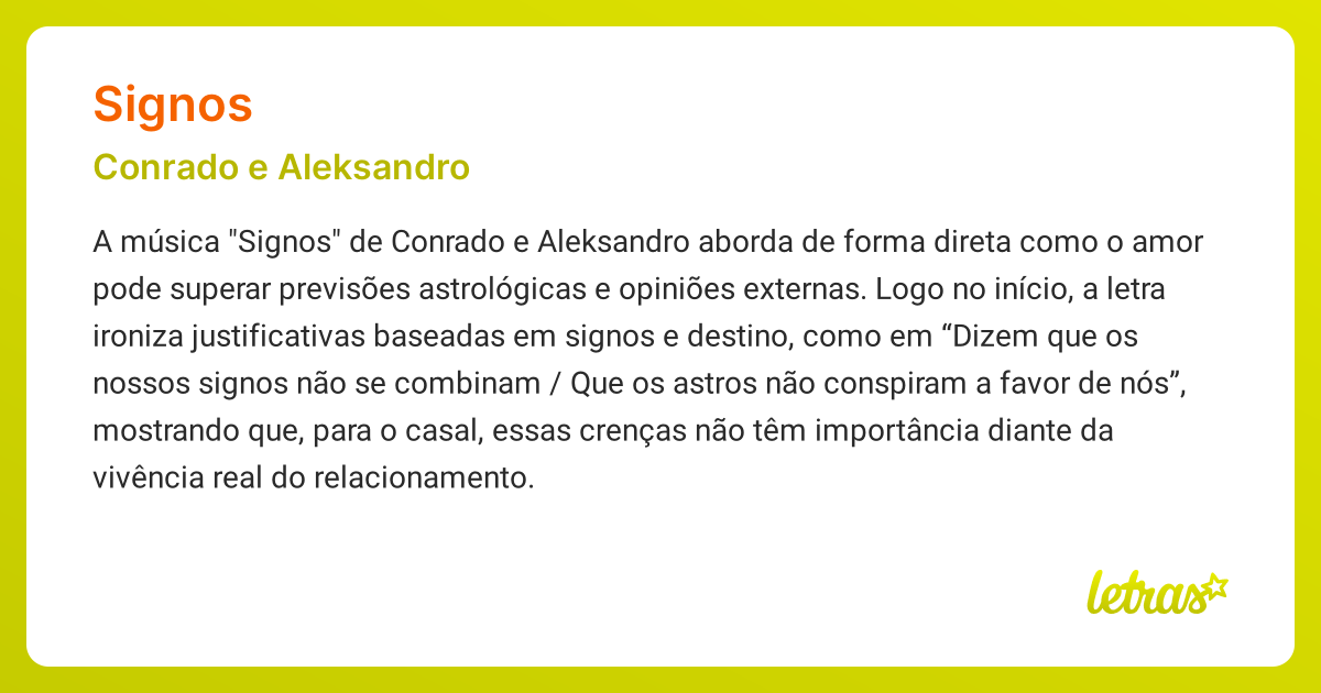 Significado da música SIGNOS (Conrado e Aleksandro) - LETRAS.MUS.BR
