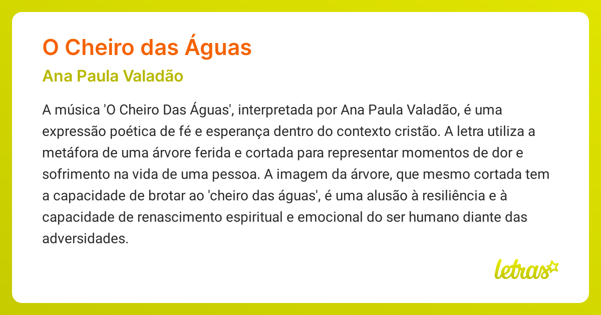 Significado da música O CHEIRO DAS ÁGUAS (Ana Paula Valadão) - LETRAS ...