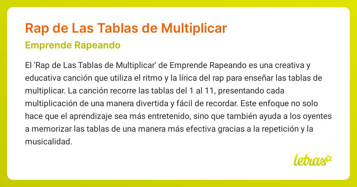 Significado de la canción Rap de Las Tablas de Multiplicar (Emprende