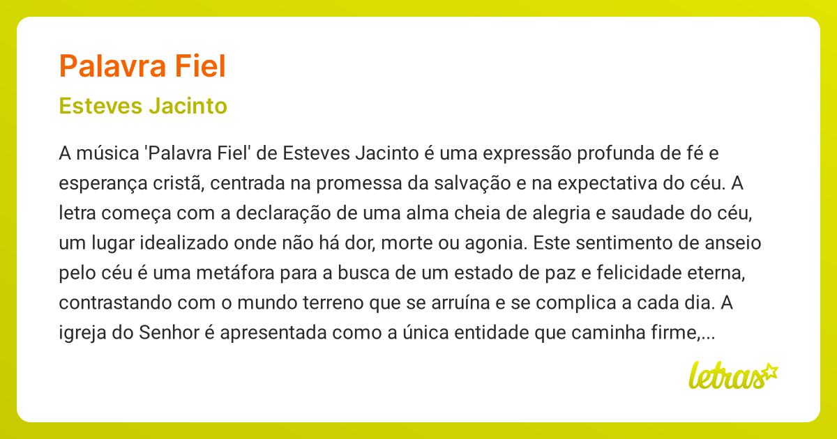 Significado da música PALAVRA FIEL (Esteves Jacinto) - LETRAS.MUS.BR