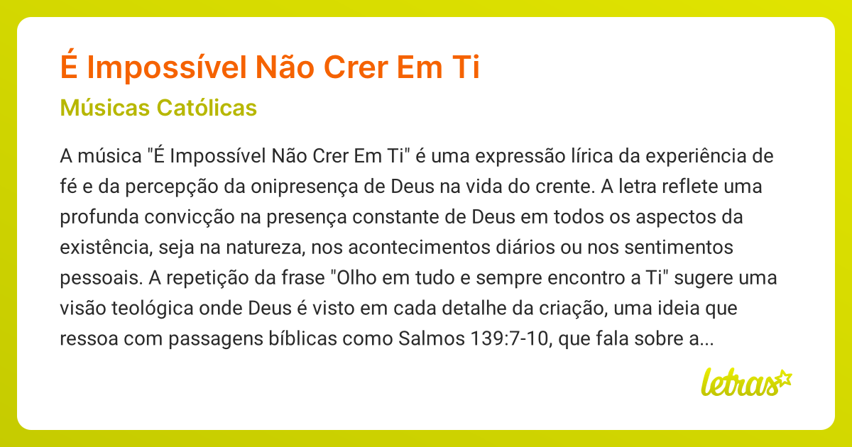 Significado da m sica imposs vel n o crer em ti m sicas cat licas