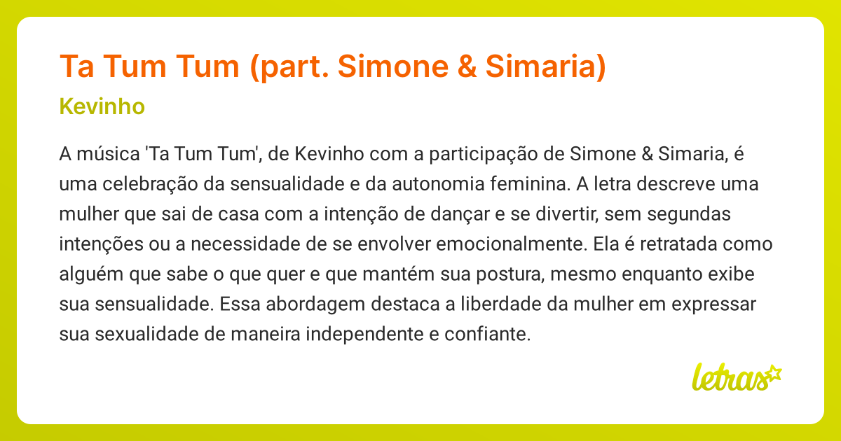 Significado da música Ta Tum Tum (part. Simone & Simaria) (Kevinho ...