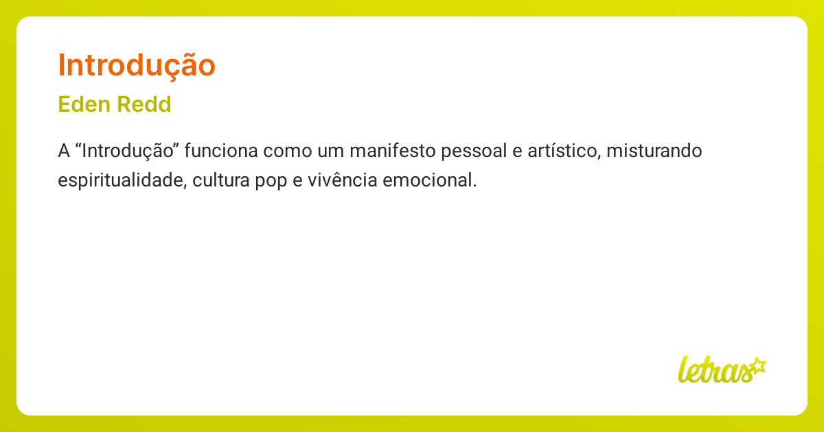 Significado da música INTRODUÇÃO (Eden Redd) - LETRAS.MUS.BR