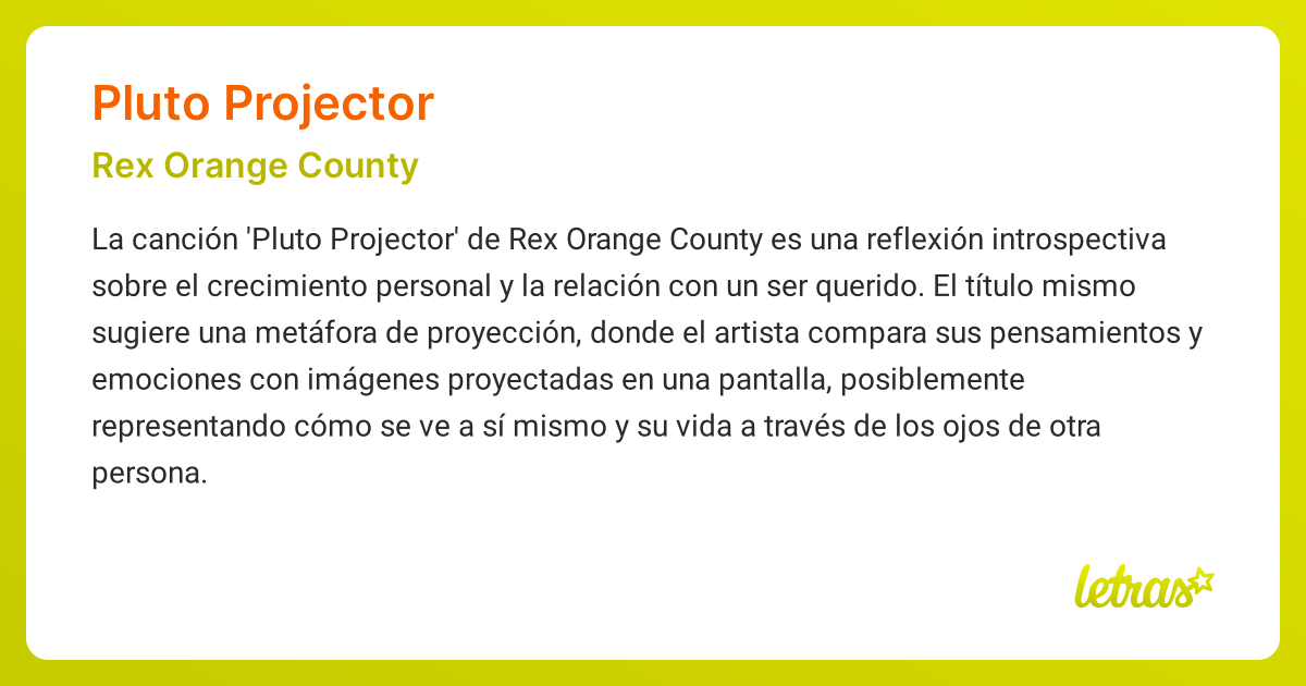 Significado de la canción PLUTO PROJECTOR (Rex Orange County)