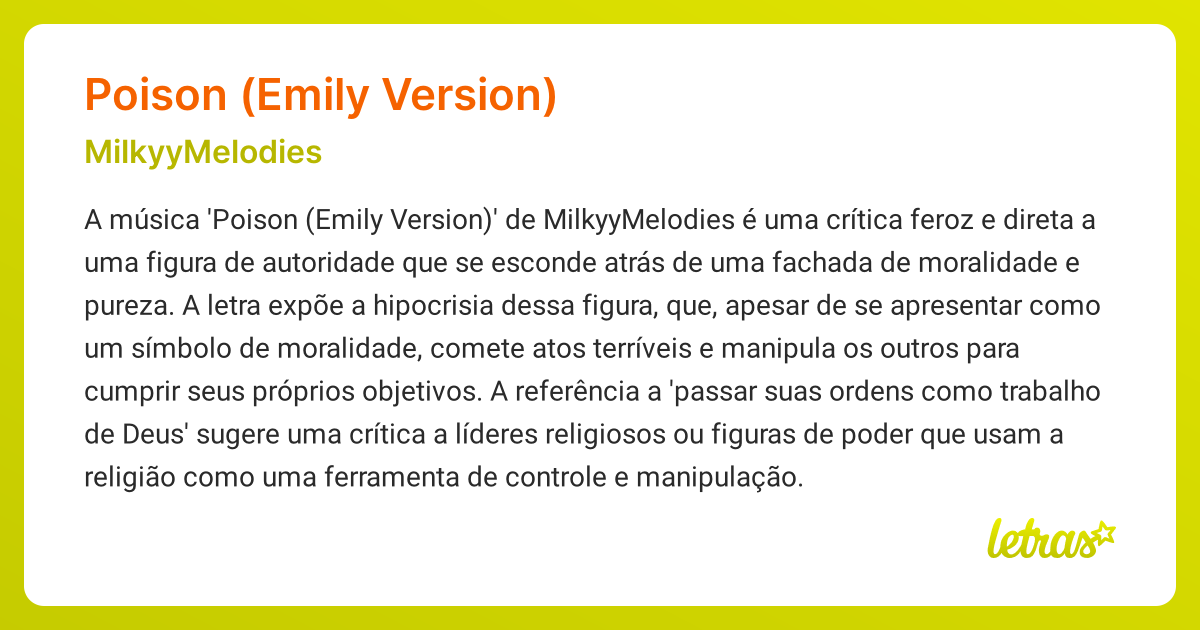 Significado da música POISON (EMILY VERSION) (MilkyyMelodies) - LETRAS ...