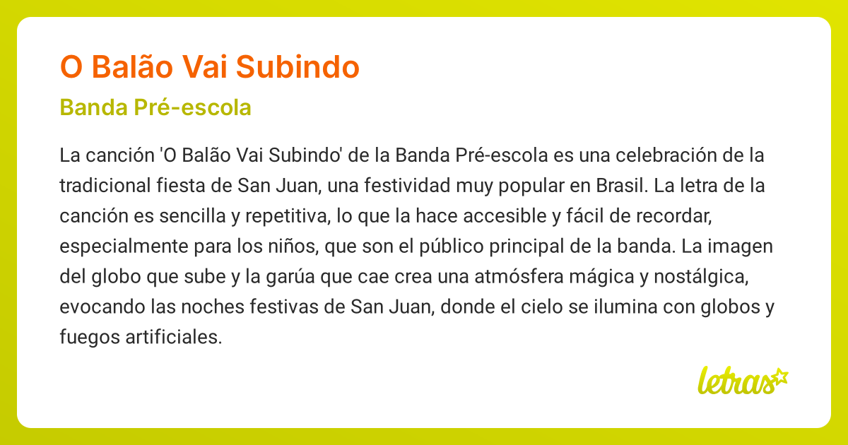Significado de la canción O BALÃO VAI SUBINDO (Banda Pré-escola ...