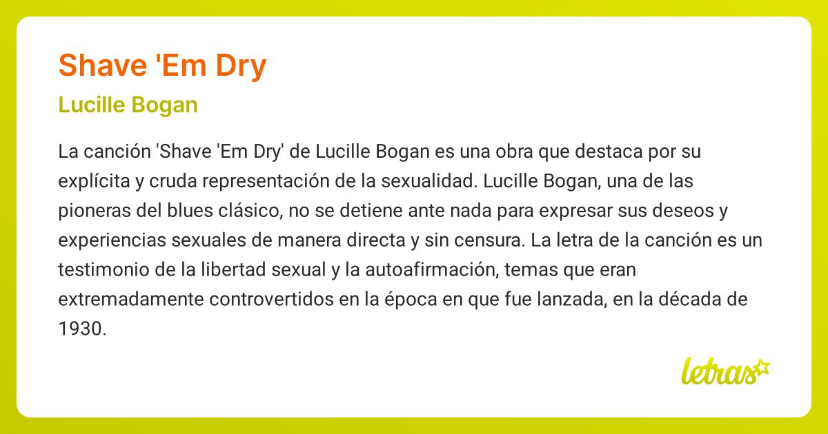 Significado de la canción SHAVE 'EM DRY (Lucille Bogan)