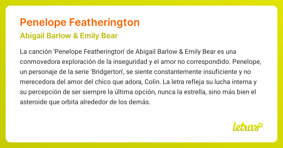 Significado de la canción PENELOPE FEATHERINGTON (Abigail Barlow ...