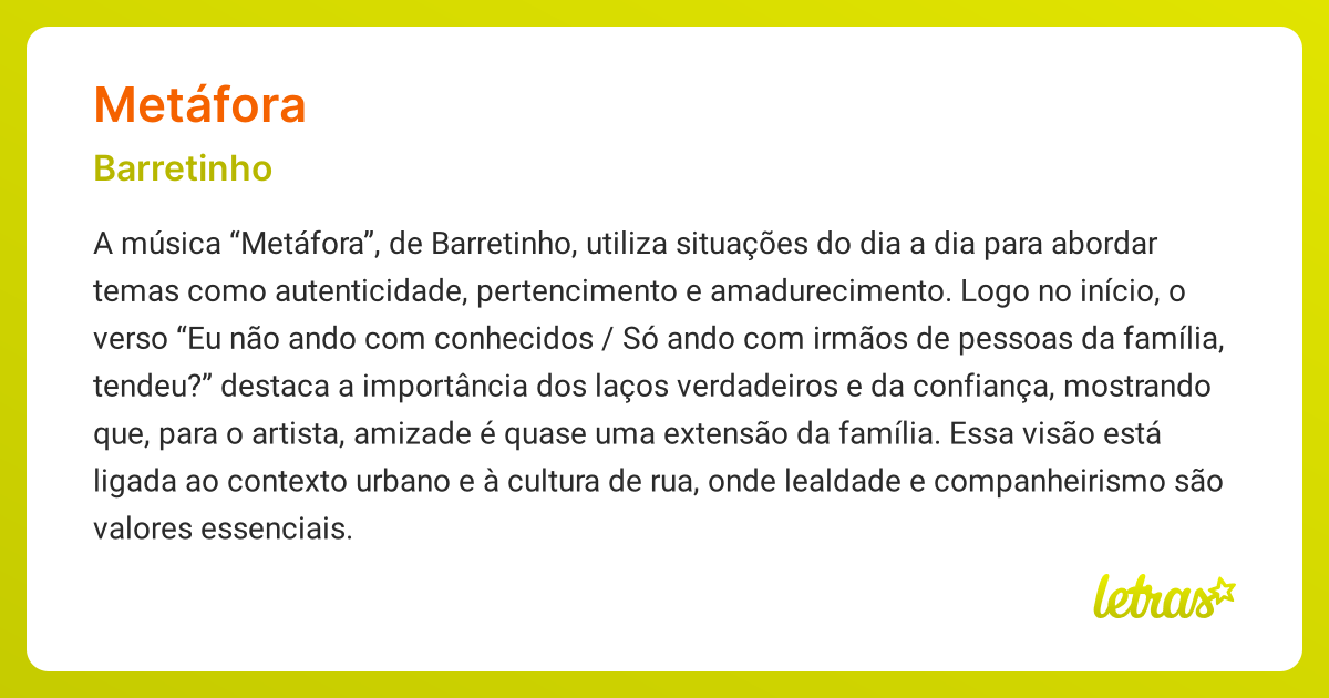 Significado da música METÁFORA (Barretinho) - LETRAS.MUS.BR