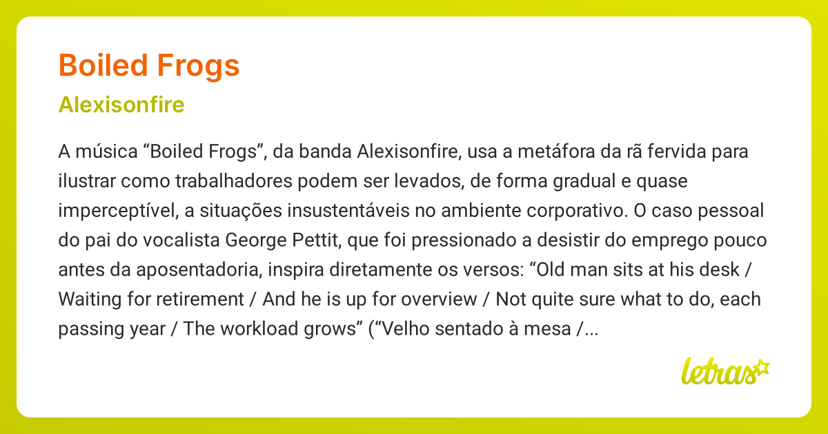 Significado da música BOILED FROGS (Alexisonfire) LETRAS.MUS.BR