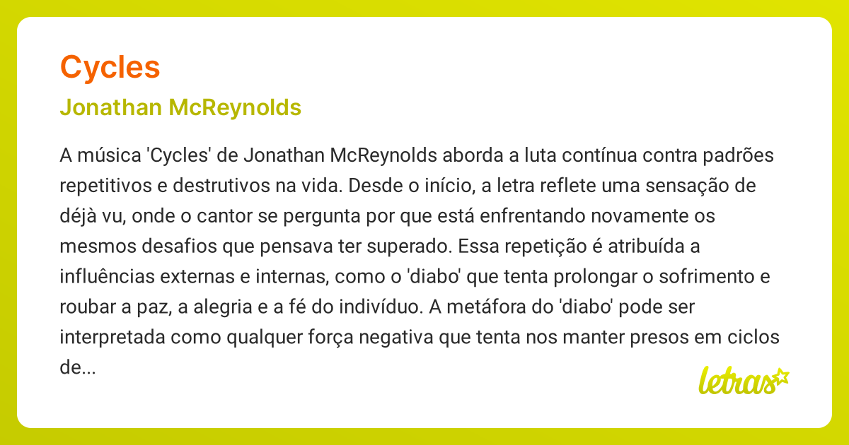 Significado da música CYCLES (Jonathan McReynolds) - LETRAS.MUS.BR