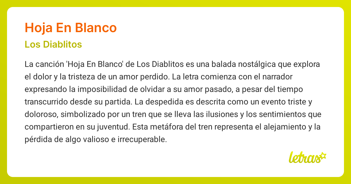 Significado de la canción HOJA EN BLANCO (Los Diablitos)