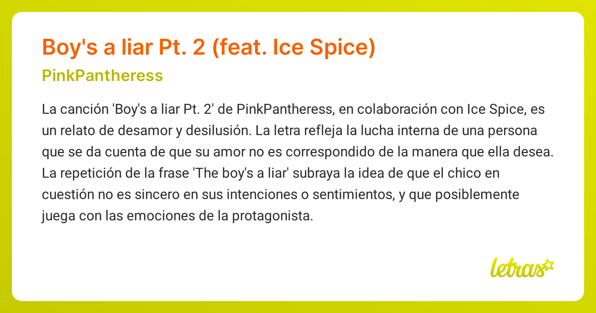 Significado de la canción Boy's a liar Pt. 2 (feat. Ice Spice