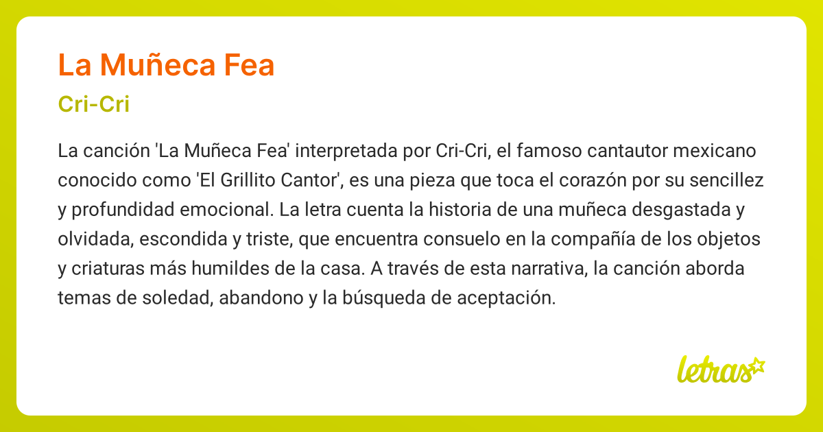 Significado de la canción LA MUÑECA FEA (Cri-Cri) - LETRAS.COM