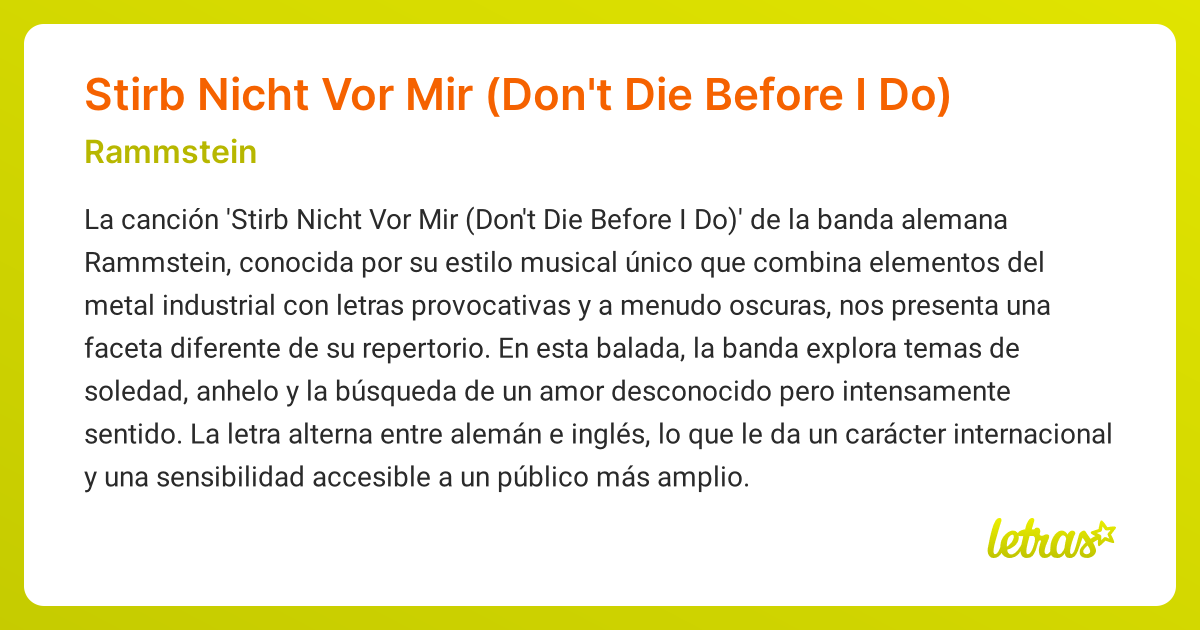 Significado de la canción Stirb Nicht Vor Mir (Don't Die Before I Do ...