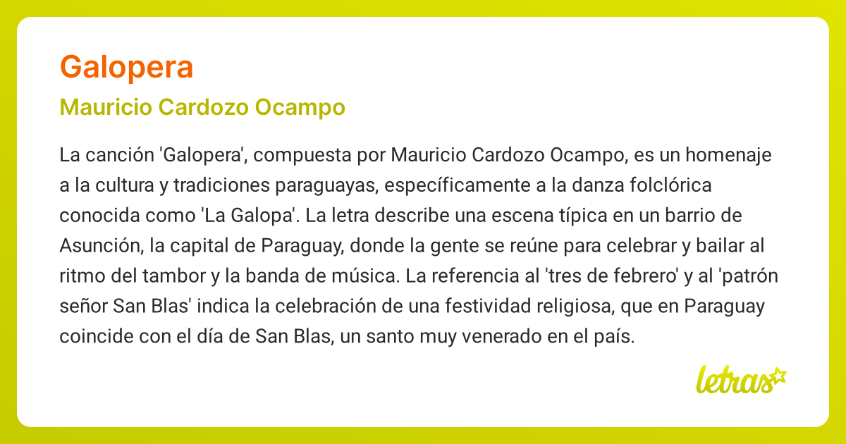 Significado de la canción GALOPERA (Mauricio Cardozo Ocampo) - LETRAS.COM