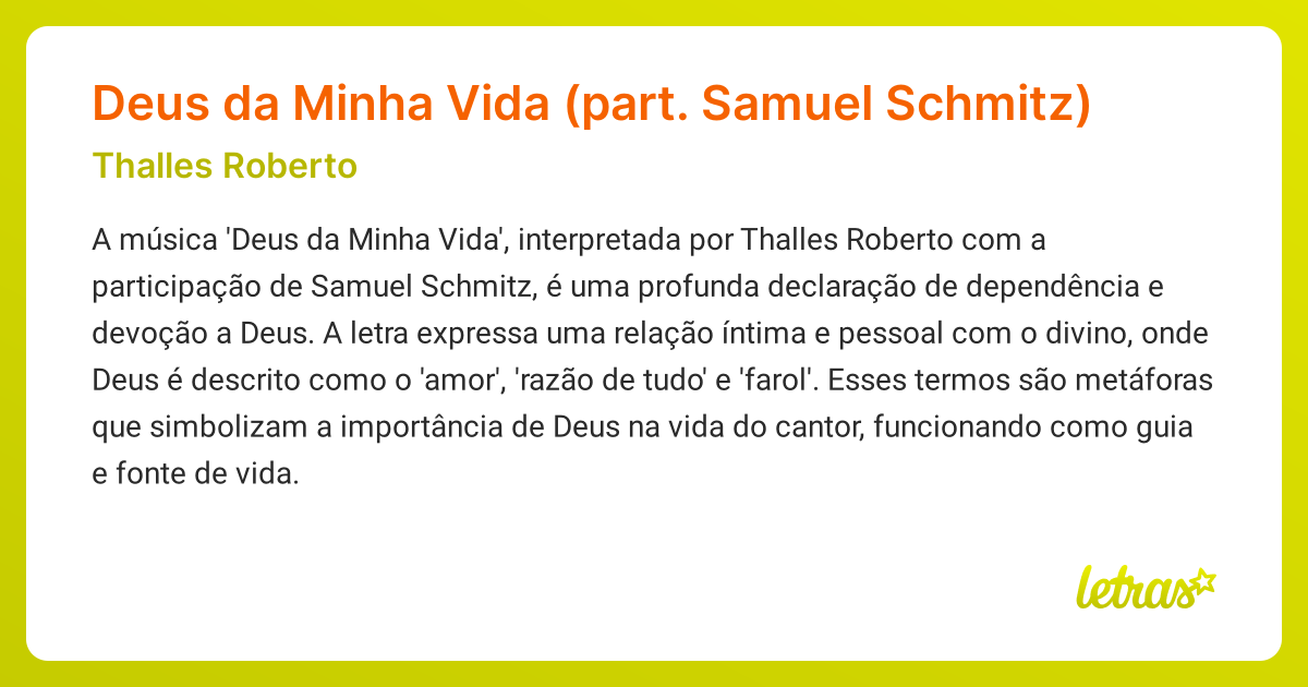 Significado Da Música Deus Da Minha Vida Part Samuel Schmitz