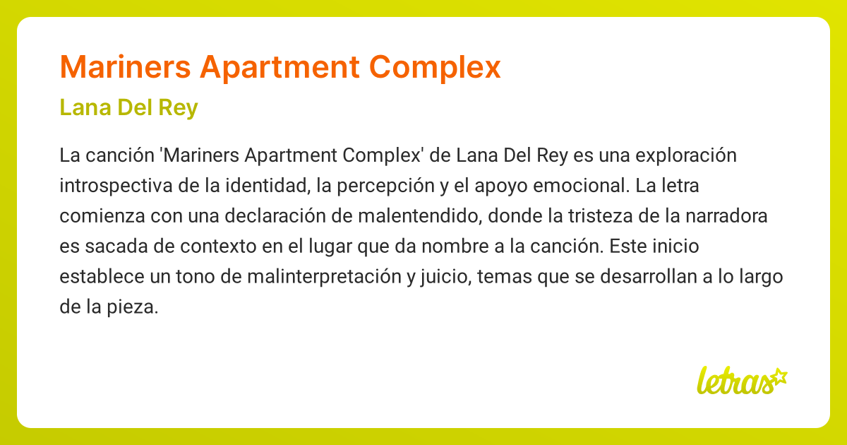 Significado de la canción MARINERS APARTMENT COMPLEX (Lana Del Rey