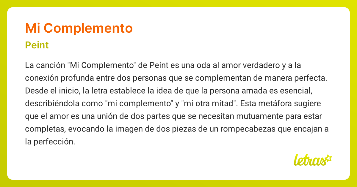 Significado de la canción MI COMPLEMENTO (Peint) - LETRAS.COM
