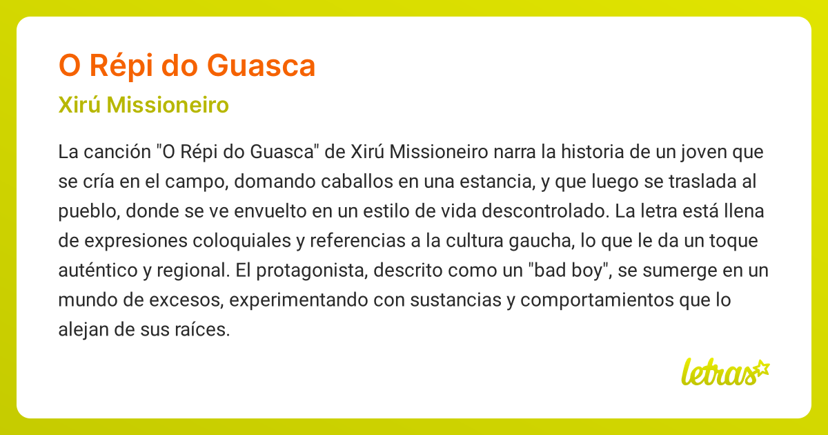 Significado de la canción O RÉPI DO GUASCA (Xirú Missioneiro) - LETRAS.COM