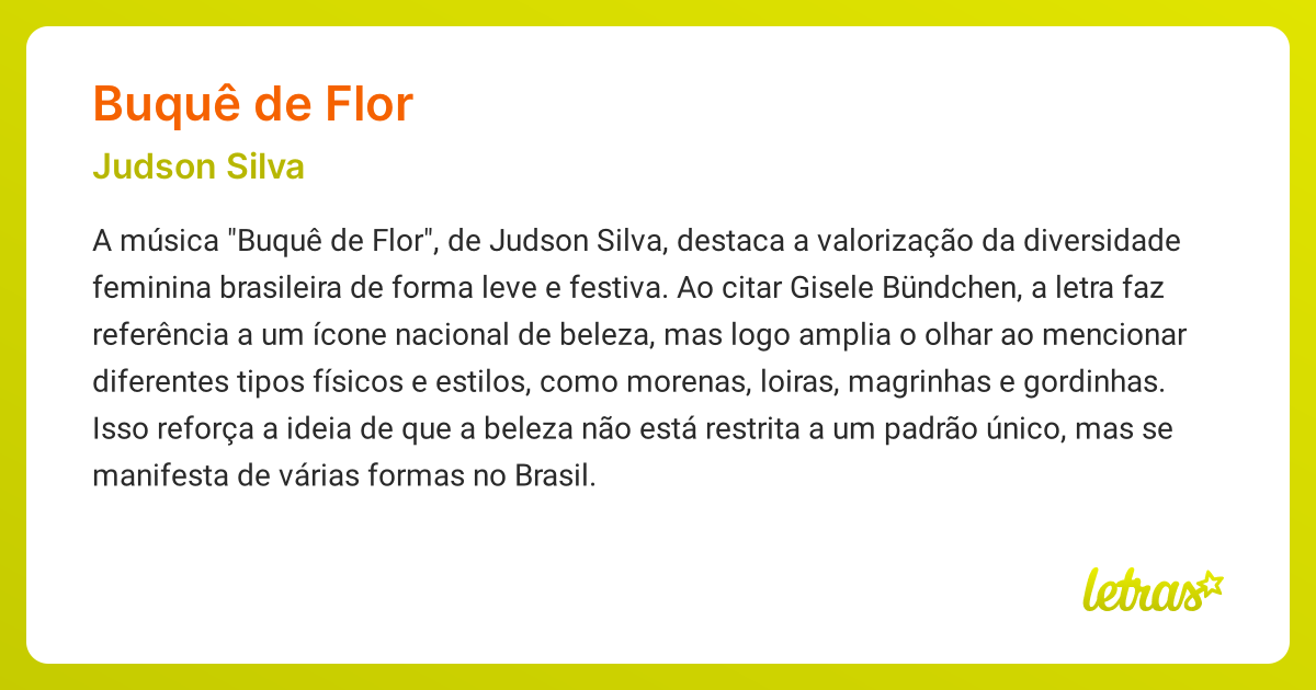 Significado da música BUQUÊ DE FLOR (Judson Silva) - LETRAS.MUS.BR