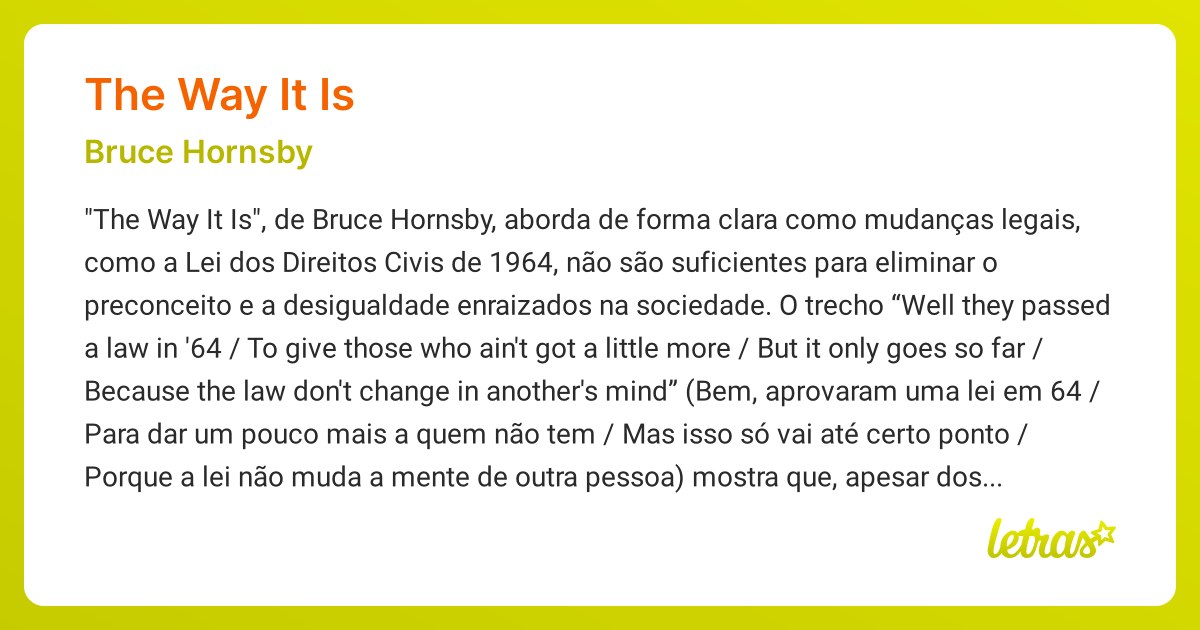 Significado da música THE WAY IT IS (Bruce Hornsby) LETRAS.MUS.BR