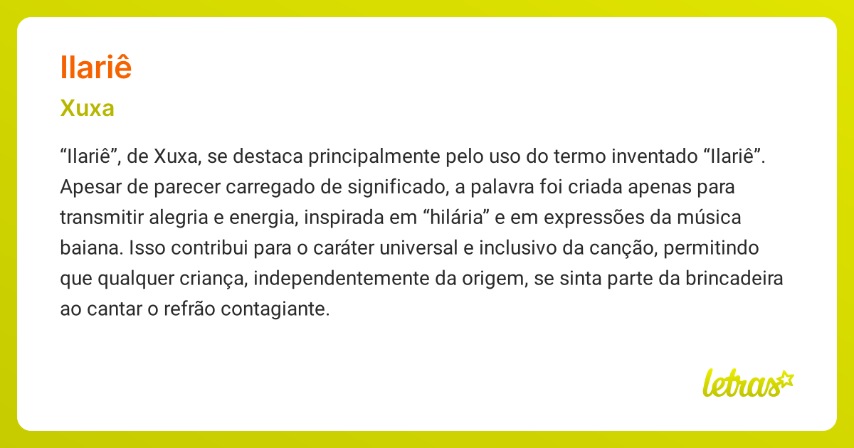 Significado da música ILARIÊ (Xuxa) - LETRAS.MUS.BR