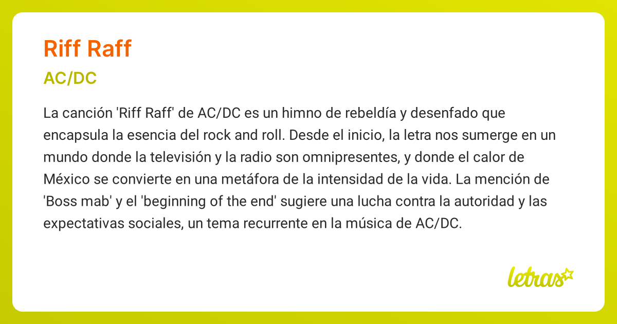 Significado de la canción RIFF RAFF (AC/DC) - LETRAS.COM