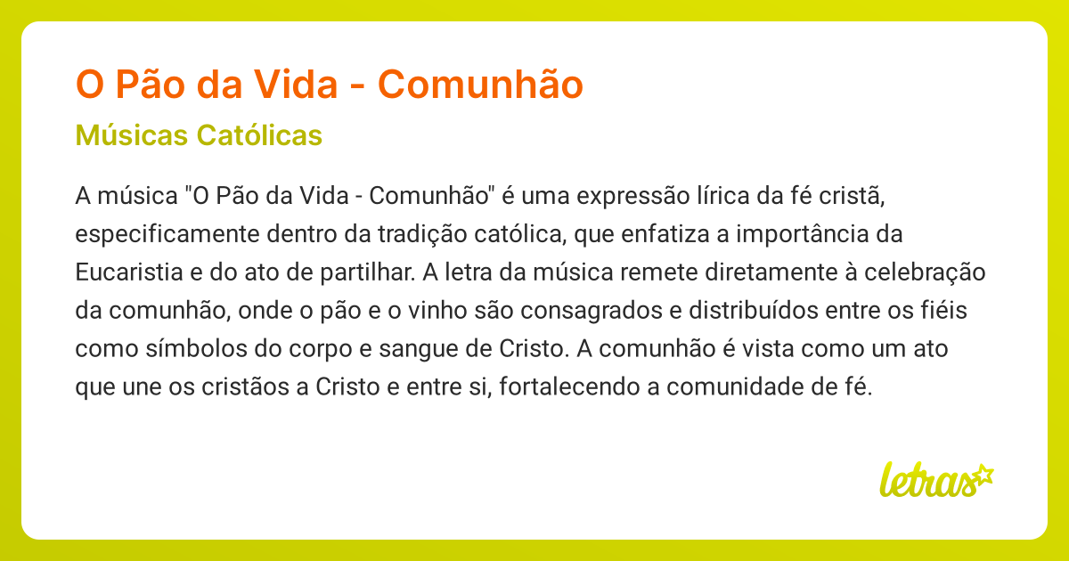 Significado da música O PÃO DA VIDA - COMUNHÃO (Músicas Católicas ...