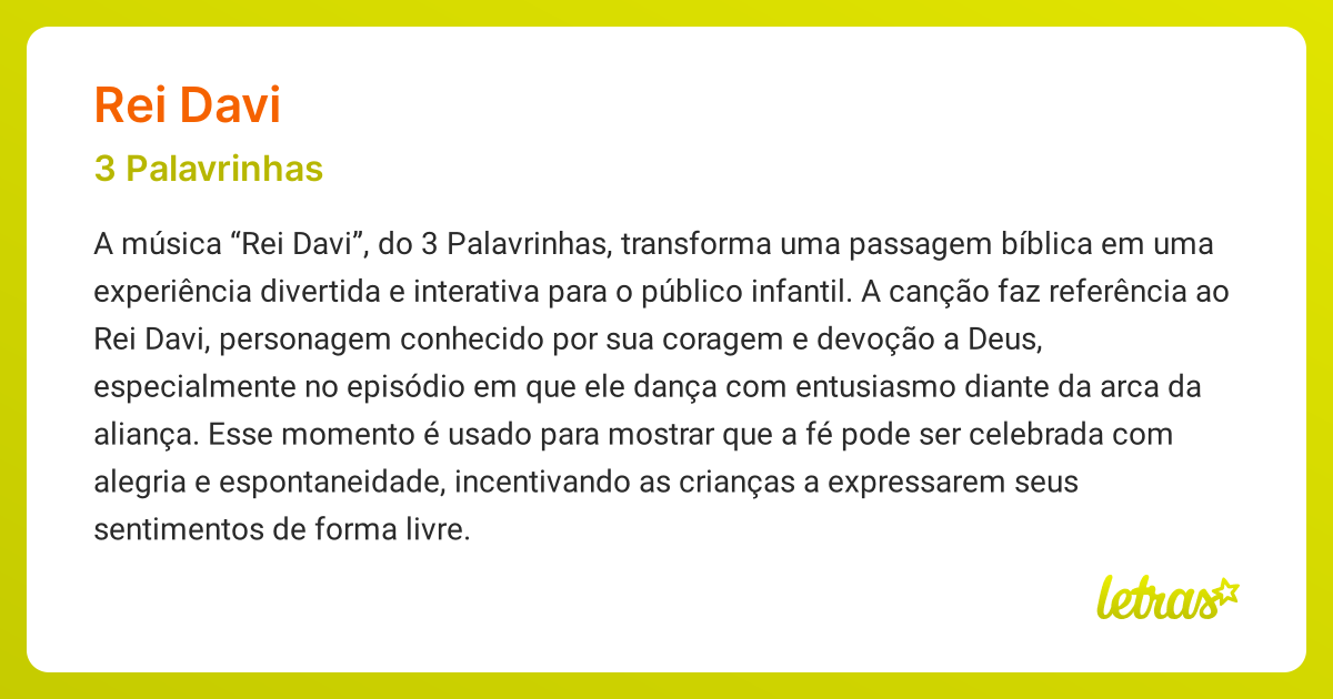Significado da música REI DAVI (3 Palavrinhas) - LETRAS.MUS.BR