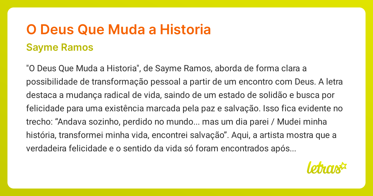 Significado da música O DEUS QUE MUDA A HISTORIA (Sayme Ramos) - LETRAS ...