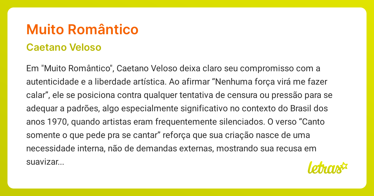 Significado da música MUITO ROMÂNTICO (Caetano Veloso) - LETRAS.MUS.BR