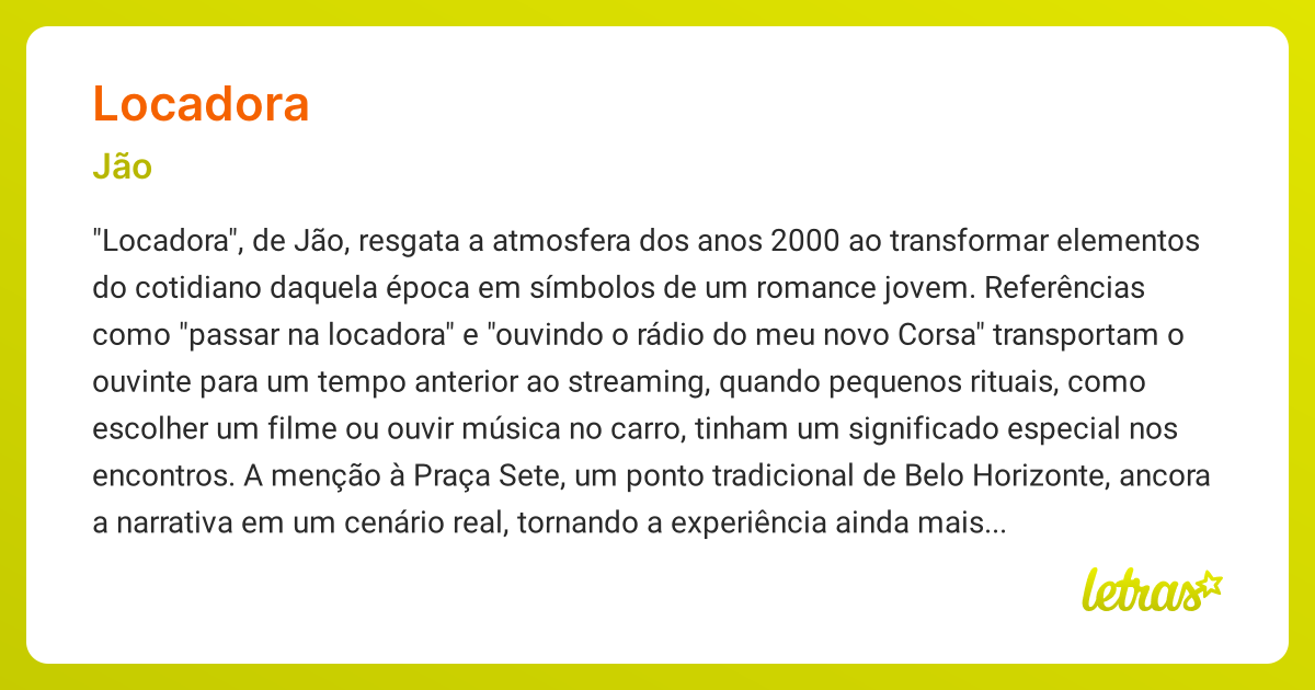 Significado da música LOCADORA (Jão) - LETRAS.MUS.BR