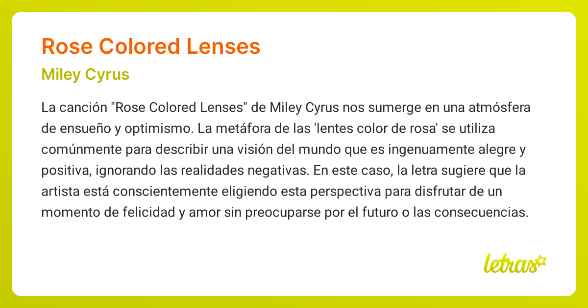 Significado de la canción ROSE COLORED LENSES (Miley Cyrus)