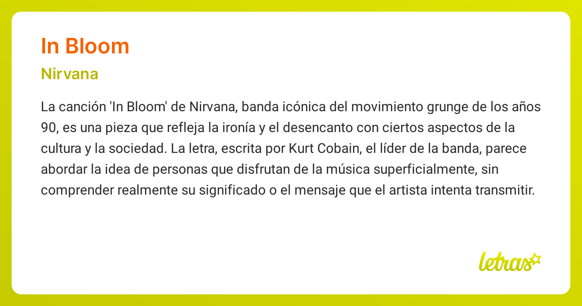 Significado de la canción IN BLOOM (Nirvana)