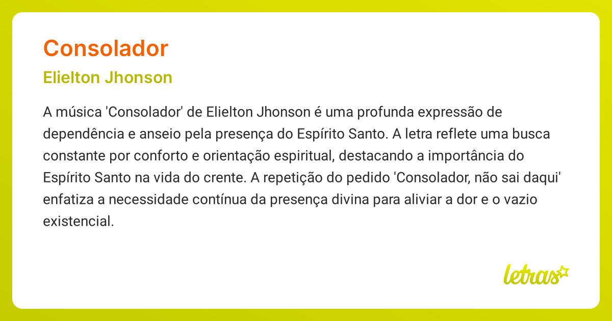 Significado da música CONSOLADOR (Elielton Jhonson) - LETRAS.MUS.BR