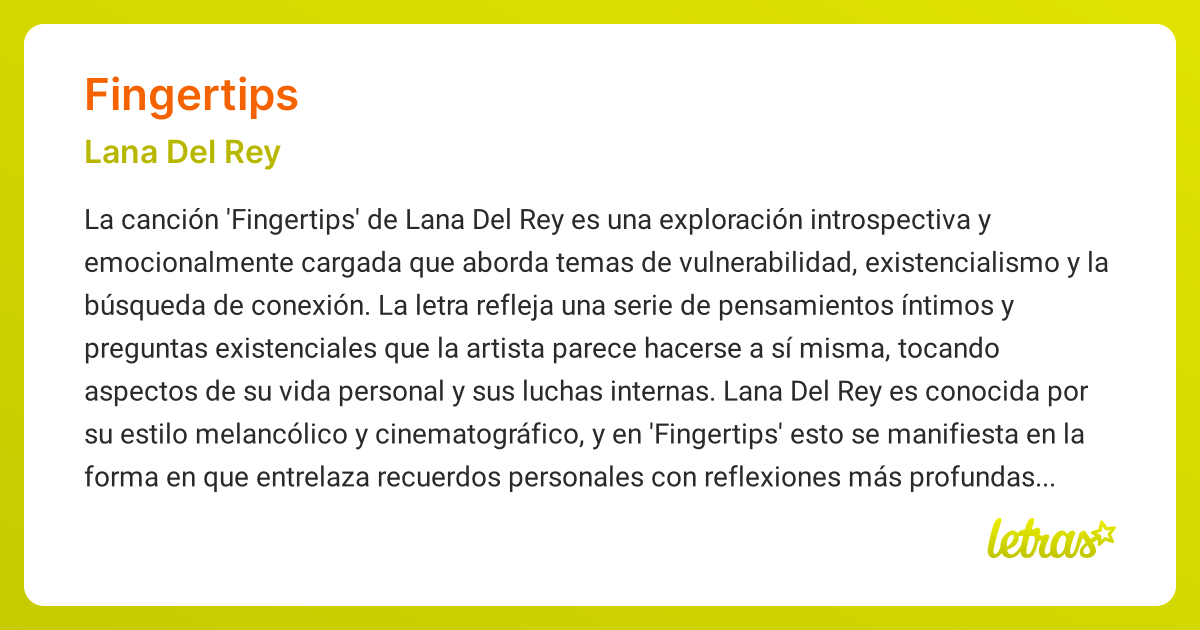 Significado de la canción FINGERTIPS (Lana Del Rey)