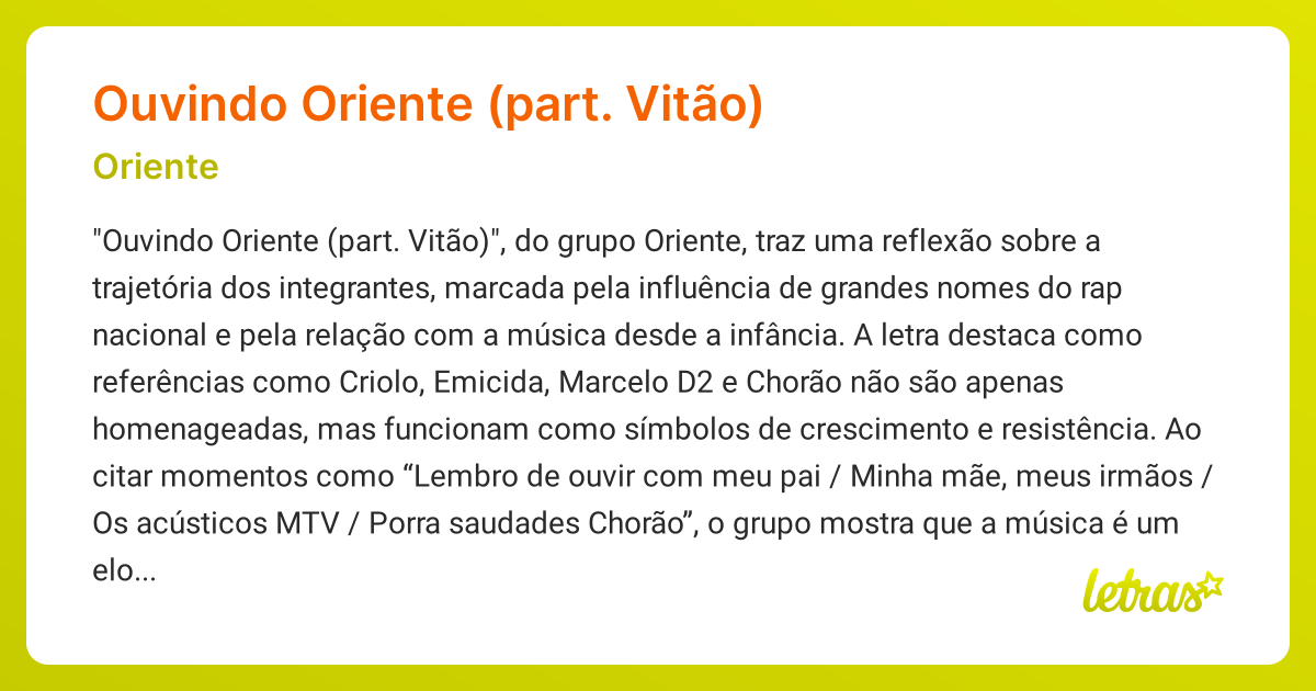 Significado da música OUVINDO ORIENTE (PART. VITÃO) (Oriente) - LETRAS ...