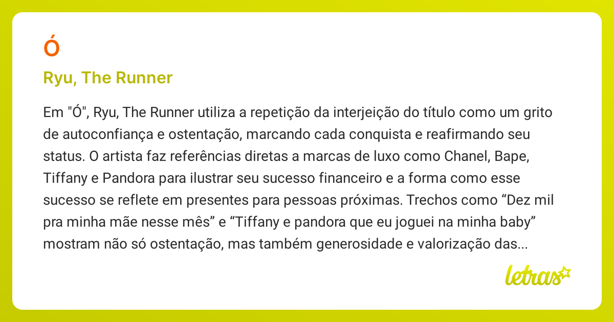 Significado da música Ó (Ryu, The Runner) - LETRAS.MUS.BR