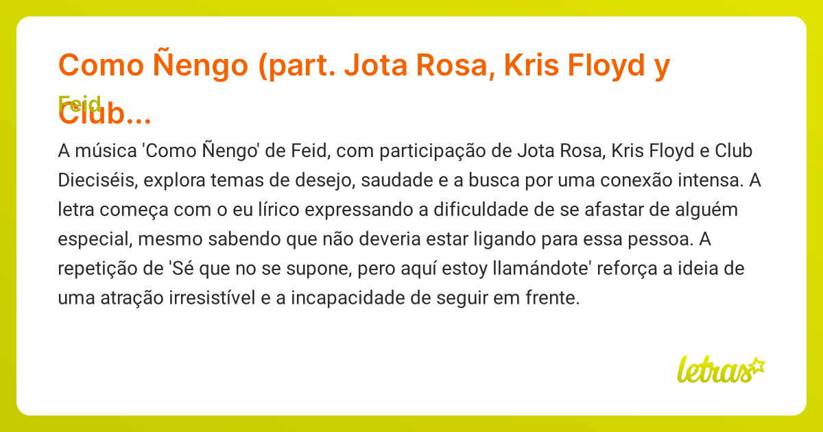 Significado da música Como Ñengo (part. Jota Rosa, Kris Floyd y Club ...