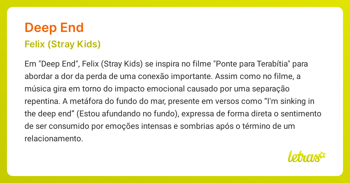 Significado da música DEEP END (Felix (Stray Kids)) - LETRAS.MUS.BR