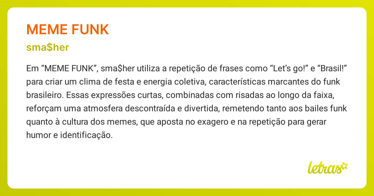 Significado da música MEME FUNK (sma$her) - LETRAS.MUS.BR