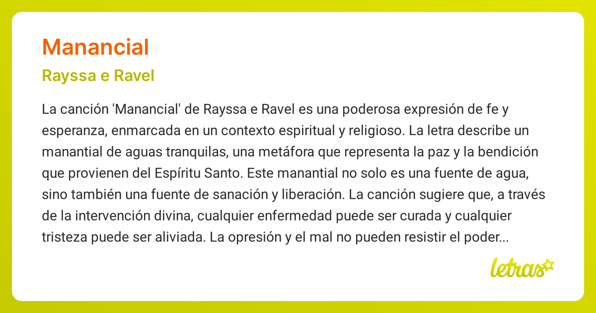 Significado de la canción MANANCIAL (Rayssa e Ravel) - LETRAS.COM